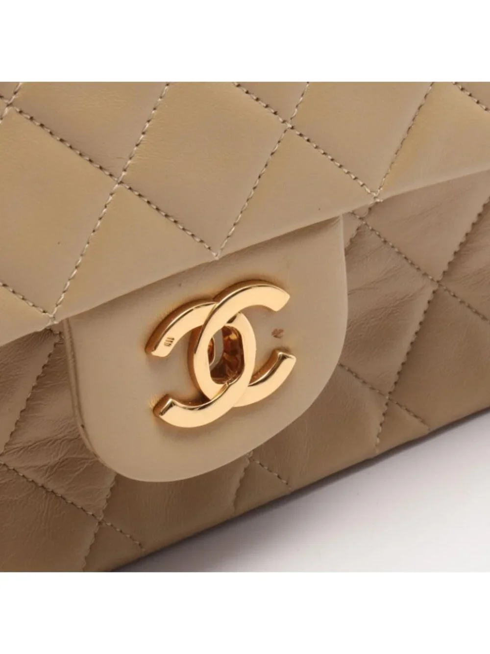 Chanel Shoulder Bag Quilted Double Flap Beige Lambskin Chain